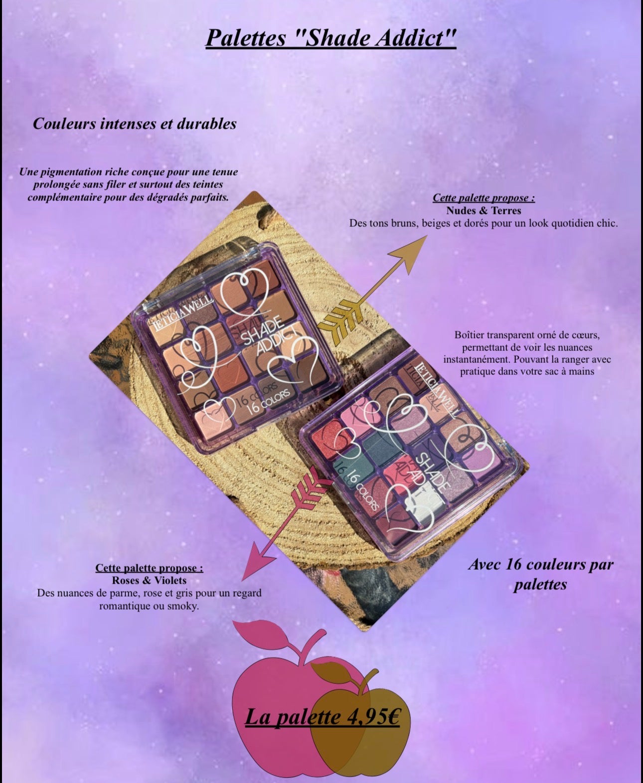 Palette fard pour les yeux rose violet